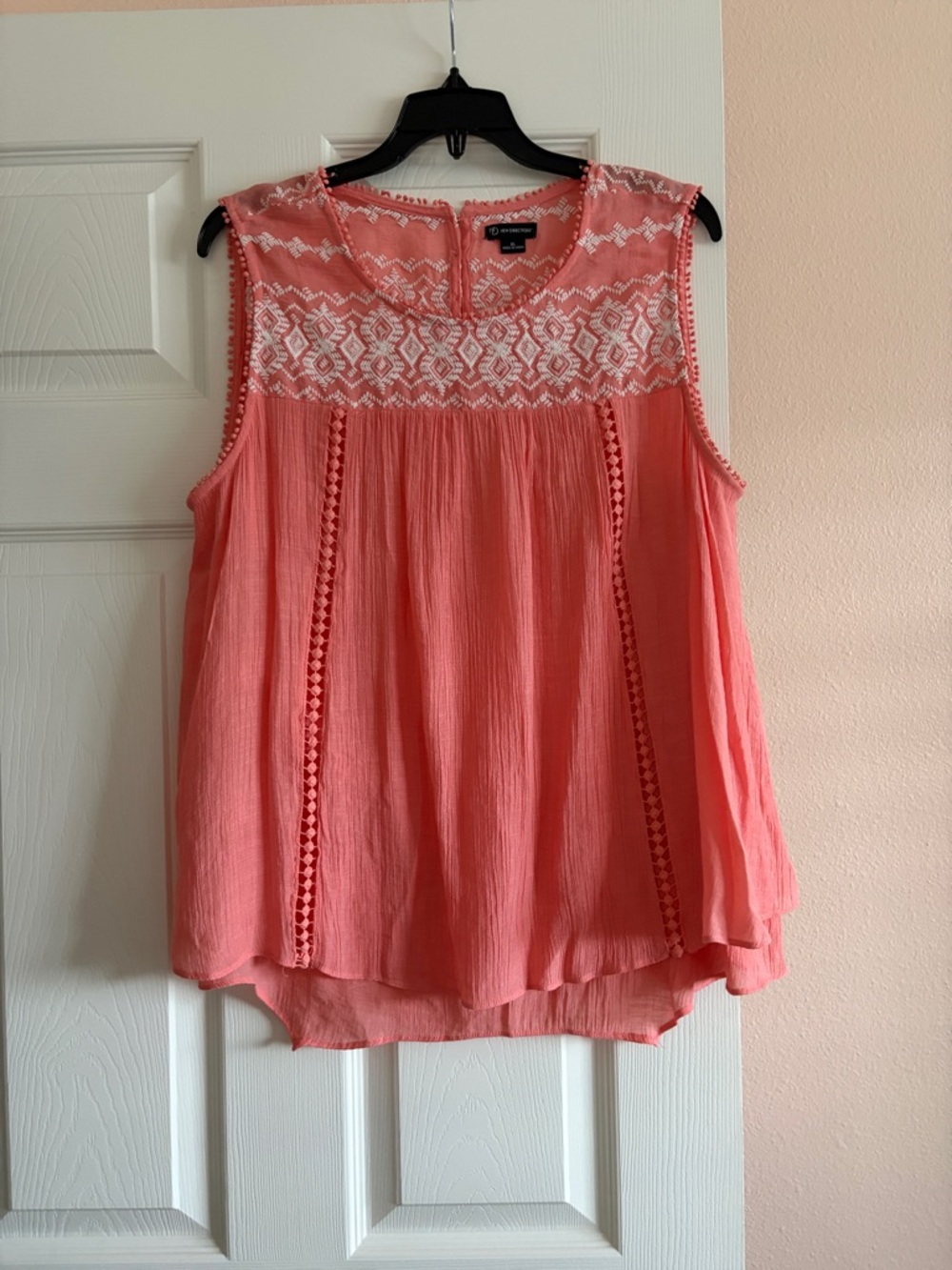 Coral Sleeveless Embroidered Yoke Camisole
